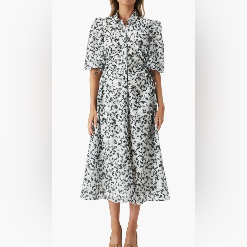 Bardot Black and White Abstract Cutout Midi Shirtdress